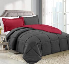 img 1 attached to Hypoallergenic Luxury Down Alternative Comforter Set by Clara Clark - Plush Siliconized Fiberfill, Box Stitched, Duvet Insert, Twin Size in Gray-Burgundy