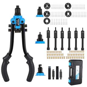 img 4 attached to 13-Inch Manual 3-in-1 Rivet Nut Tool Set with 60 Rivet Nuts, 50 Rivets, and 5 Interchangeable Heads - Rivet Gun Reamer Hand Riveter Kit