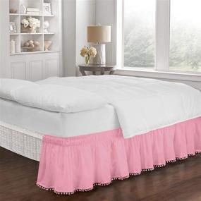 img 4 attached to Pink Pom Pom Elastic Wrap Around Bed Skirt, Easy Fit and Dust Ruffle (18-Inch Drop) for Queen/King Beds