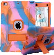 📱 hybrid shockproof ipad case - 6th & 5th generation - drop protection cover with kickstand - pink camo+orange logo