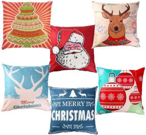 img 4 attached to 🎄 Unomor Christmas Throw Pillow Covers Set - 6 Xmas Series Cushion Cover Case Pillow, 18 x 18 Inches, Custom Zippered Square Pillowcase for Sofa Couch Christmas Decorations Throw Pillow Covers