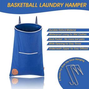 img 3 attached to 🏀 Boys' Room Fun Over-The-Door Hamper - Kids Hamper with Sock Compartment, Basketball Design - Space-Saving Hanging Basketball Laundry Hamper, Blue