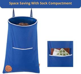 img 1 attached to 🏀 Boys' Room Fun Over-The-Door Hamper - Kids Hamper with Sock Compartment, Basketball Design - Space-Saving Hanging Basketball Laundry Hamper, Blue