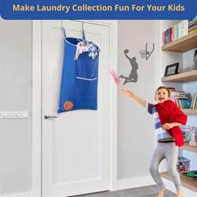 img 2 attached to 🏀 Boys' Room Fun Over-The-Door Hamper - Kids Hamper with Sock Compartment, Basketball Design - Space-Saving Hanging Basketball Laundry Hamper, Blue