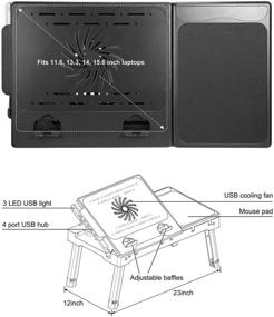 img 2 attached to 🛏️ Moclever Складной Ноутбучный Столик для Кровати - Многофункциональный Ноутбучный Лоток с Вентилятором для Охлаждения и 2 Независимыми Подставками для Ноутбука - 3 Регулируемые Высоты Ноутбучного Стола - Светодиодная Лампа - 4 Порта USB