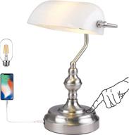 💼 banker's lamp with touch control, 3-way dimmable table lamp and usb charging port, brushed nickel desk lamp with white glass логотип