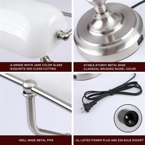 img 1 attached to 💼 Banker's Lamp with Touch Control, 3-Way Dimmable Table Lamp and USB Charging Port, Brushed Nickel Desk Lamp with White Glass