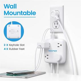 img 3 attached to 💡 Compact Power Strip with USB Ports - KOOPER Surge Protector Flat Plug with 4 Widely Spaced Outlets & 4 USB Charger 4.5A - Wall Mountable, 4.5 FT Extension Cord - Ideal for Travel, Desk, Home, Dorm Room Essentials