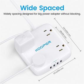 img 2 attached to 💡 Compact Power Strip with USB Ports - KOOPER Surge Protector Flat Plug with 4 Widely Spaced Outlets & 4 USB Charger 4.5A - Wall Mountable, 4.5 FT Extension Cord - Ideal for Travel, Desk, Home, Dorm Room Essentials