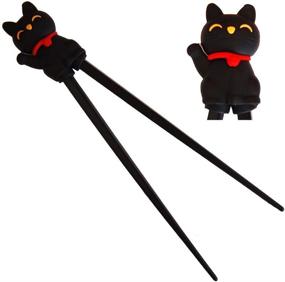 img 1 attached to 🐾 Happy Sales HSTC-LKCBLK: Beginner Training Chopsticks for Right or Left Handed - Black Cat Design