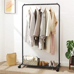 img 1 attached to 👕 SONGMICS Clothes Rack with Wheels - Garment Rack, Dense Mesh Shelf, 2 Brake System, Sturdy Steel Frame - Black UHSR25BK