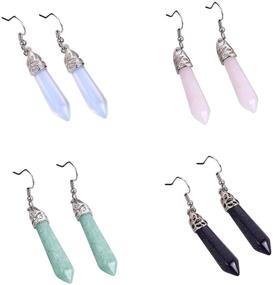 img 3 attached to 🔮 Green Aventurine, Obsidian, Opal Quartz - 4 Pairs of Hexagonal Points Healing Crystals Earrings Sets, Chakra Gemstone Dangle Earrings, Real Natural Crystal Earring Jewelry Set