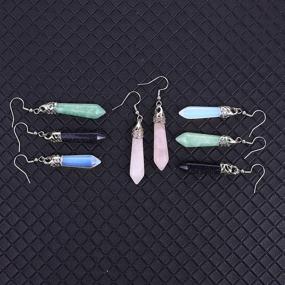 img 2 attached to 🔮 Green Aventurine, Obsidian, Opal Quartz - 4 Pairs of Hexagonal Points Healing Crystals Earrings Sets, Chakra Gemstone Dangle Earrings, Real Natural Crystal Earring Jewelry Set