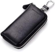🔑 stylish unisex leather car key holder bag: premium keychain case wallet with 6 hooks & zipper closure logo