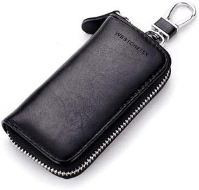 img 4 attached to 🔑 Stylish Unisex Leather Car Key Holder Bag: Premium Keychain Case Wallet with 6 Hooks & Zipper Closure