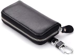img 3 attached to 🔑 Stylish Unisex Leather Car Key Holder Bag: Premium Keychain Case Wallet with 6 Hooks & Zipper Closure