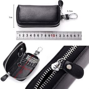 img 2 attached to 🔑 Stylish Unisex Leather Car Key Holder Bag: Premium Keychain Case Wallet with 6 Hooks & Zipper Closure
