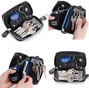 img 1 attached to 🔑 Stylish Unisex Leather Car Key Holder Bag: Premium Keychain Case Wallet with 6 Hooks & Zipper Closure