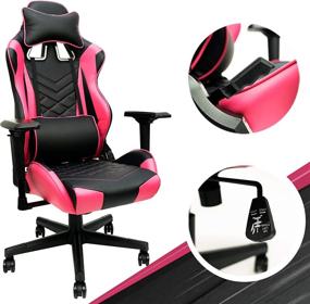 img 4 attached to 💖 Pink Gaming Chair - Adjustable Ergonomic Pink Chair with PU Leather, Lumbar Support &amp; 180° Recline, Easy Assembly &amp; Maximum Comfort, Supports up to 330 lbs