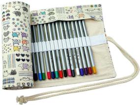 img 2 attached to 🎨 72 Loop CREOOGO Colored Pencils Case Wrap Roll Holder with Canvas Storage - Ideal for Adult Coloring, Artists, and Travel - Portable Organizer with Built-in Pouch and Lovely Animal Design
