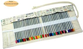 img 1 attached to 🎨 72 Loop CREOOGO Colored Pencils Case Wrap Roll Holder with Canvas Storage - Ideal for Adult Coloring, Artists, and Travel - Portable Organizer with Built-in Pouch and Lovely Animal Design