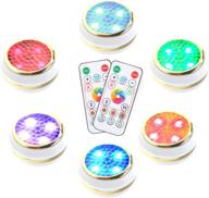 6 pack of rgb color changing led puck lights with remote control - battery operated under cabinet lighting, stick on closet lights, ideal for under counter illumination логотип