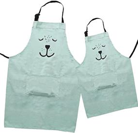 img 4 attached to 2 Pack Cotton Adjustable Apron Set for Parent and Child with Pockets - Mommy and Me Matching Aprons for Baking and Painting