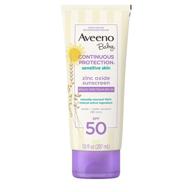 aveeno baby continuous protection zinc oxide mineral sunscreen lotion: spf 50, tear-free, sweat & water-resistant, paraben-free logo