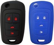 keyless entry remote key fob skin cover protective silicone rubber key jacket protector for gm chevrolet chevy camaro cruze buick 4 buttons key holder (1 black with red + 1 blue) logo