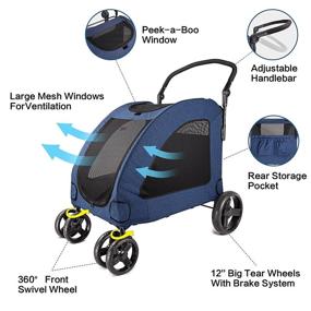 img 1 attached to 🐾 IREENUO 4 Wheels Dog Stroller: Jogger Stroller for 2 Dogs, Accommodates Large Pets up to 110 lbs (Blue) - Ample Storage Space, Easy Access Walk-In/Out Design