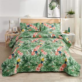 img 4 attached to 🌿 King Size Green Plant Leaf Bedding Set - Tropical Rainforest Leaves Quilt Set, Lightweight Reversible Botanical Flower Bedspread Coverlet with Sham - Soft Breathable Bed Set, Including 1 Quilt and 2 Pillowshams