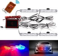 grille strobe light kit emergency warning flash light waterproof deck dash strobe light for vehicles remote control flash and stable bright mode 16 led red blue logo