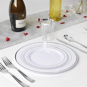 img 1 attached to 🍽️ WELLIFE 200-Piece Silver Disposable Plates with Plastic Silverware Set, Featuring: 40 Dinner Plates 10.25", 40 Dessert Plates 7.5", 40 Knives, 40 Forks, and 40 Spoons, Perfect for Thanksgiving Day