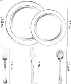 img 3 attached to 🍽️ WELLIFE 200-Piece Silver Disposable Plates with Plastic Silverware Set, Featuring: 40 Dinner Plates 10.25", 40 Dessert Plates 7.5", 40 Knives, 40 Forks, and 40 Spoons, Perfect for Thanksgiving Day