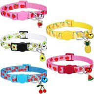 🐱 adjustable cat collars with bell - set of 5 colorful summer fruit patterns: pineapple, watermelon, cherry, strawberry, avocado - ideal for kittens, kitty cats, tropical hawaii parties logo