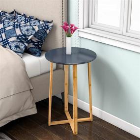 img 3 attached to 🪑 Gray Round Coffee Table with Sturdy Bamboo Legs - Versatile Side Table for Living Room, Sofa, and Bedside Use (15.6x23.5inch)