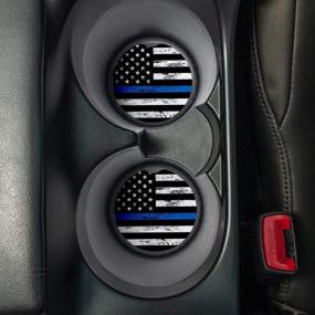 img 3 attached to 🚓 Premium Thin Blue Line Car Coasters: Set of 2 Absorbent Accessories, 2.56-inch Size & Rubber Backing