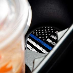 img 1 attached to 🚓 Premium Thin Blue Line Car Coasters: Set of 2 Absorbent Accessories, 2.56-inch Size & Rubber Backing