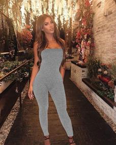 img 1 attached to 👗 Women's Sexy Sleeveless Off-Shoulder Bodycon Tube Jumpsuits Rompers by GOBLES