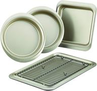 🍪 anolon allure nonstick bakeware set - 5 piece with cookie sheet, rack, baking pan and cake pans - onyx/black/pewter logo