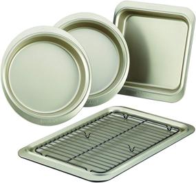 img 4 attached to 🍪 Anolon Allure Nonstick Bakeware Set - 5 Piece with Cookie Sheet, Rack, Baking Pan and Cake Pans - Onyx/Black/Pewter