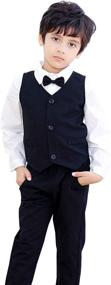 img 2 attached to 👔 Stylish 3 Piece Suits Sleeve Shirts Outfits for Boys - Complete Clothing Sets