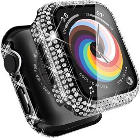 img 4 attached to Стильный черный чехол для Apple Watch с блеском - защитное стекло с кристаллами для серии 6/5/4/3/2/1, 38мм/40мм/42мм/44мм