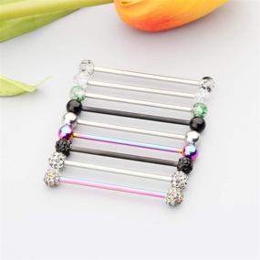 img 1 attached to 💎 Lcolyoli Stainless Steel Industrial Barbell Earrings 9-Piece Set for Women and Men: Cartilage Helix Rings Piercing Jewelry, Available in Various Lengths (32mm, 35mm, 38mm)