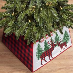 img 3 attached to 🎄 OVEELER Christmas Tree Collar: Red and Black Buffalo Plaid with Reindeer Tree Skirt Base Stand Cover for Xmas Holiday 21Inches