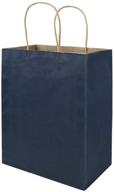 premium bulk 50 pack medium blue kraft paper bags with handles - bagmad gift bags, craft grocery shopping retail party favors wedding bags sacks (navy blue, 50pcs) logo