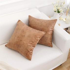 img 4 attached to 🛋️ Famibay 2-Pack Faux Leather Pillow Covers: Modern Square Luxury Cushion Cases for Couch, Sofa, Bed – Durable and Stylish Throw Pillow Cover Shells - 18x18 Inch Brown