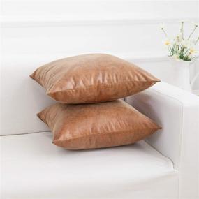 img 3 attached to 🛋️ Famibay 2-Pack Faux Leather Pillow Covers: Modern Square Luxury Cushion Cases for Couch, Sofa, Bed – Durable and Stylish Throw Pillow Cover Shells - 18x18 Inch Brown