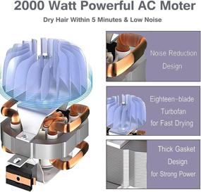 img 2 attached to 🌪️ Современный фен мощностью 2000 Вт: инфракрасный + ионный + керамический турмалин для минимального повреждения, профессиональная ионная мощность и бесшумная работа - в комплекте с диффузором и концентратором для кудрявых или прямых волос.