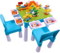 children's activity table and chair set with 2 chairs, kids' table and chair set with 4 storage boxes plus 180pcs large building blocks - compatible with popular brands, ideal for ages 3 and up logo